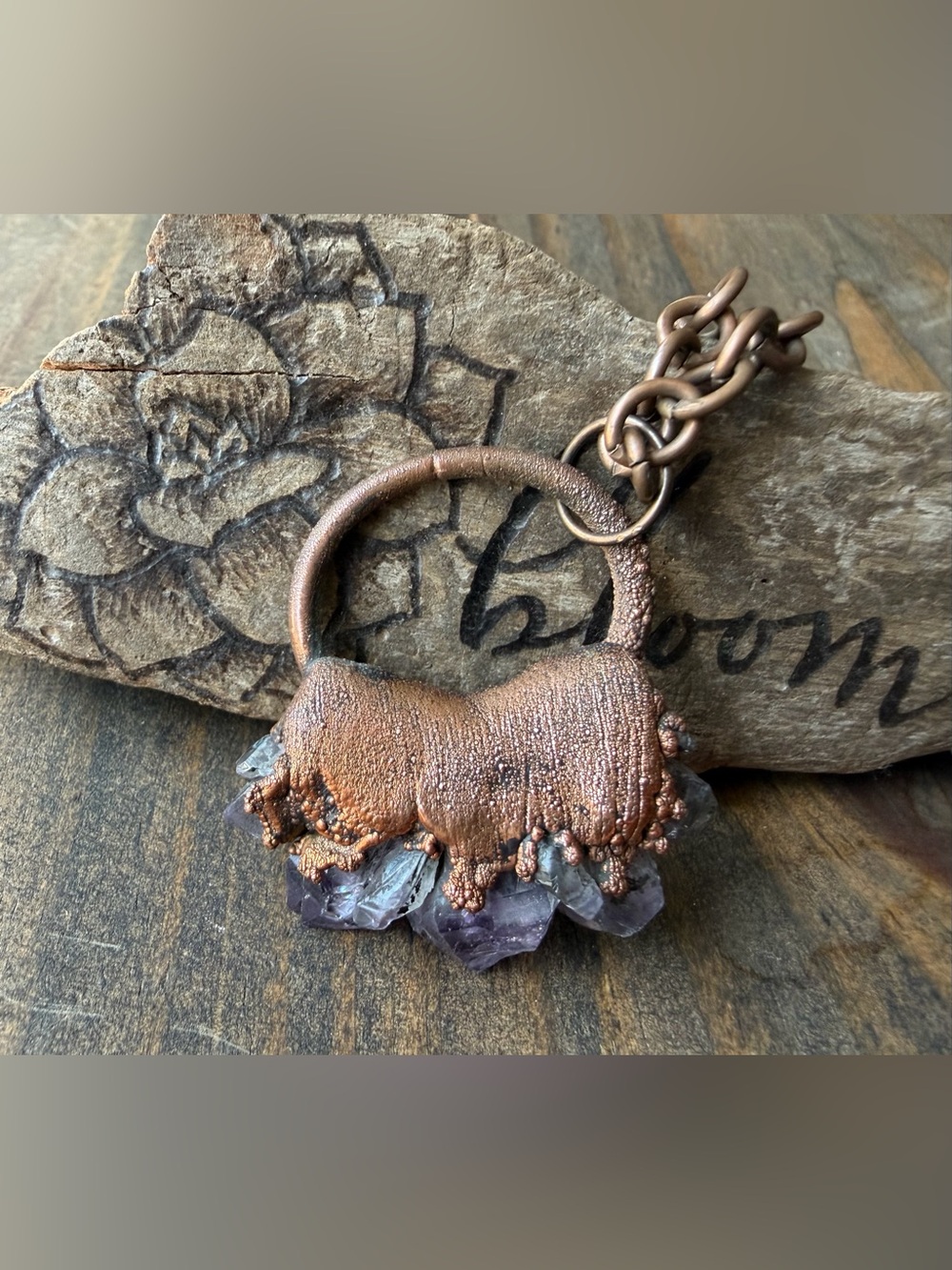 Handcrafted Copper Amethyst Cluster Necklace